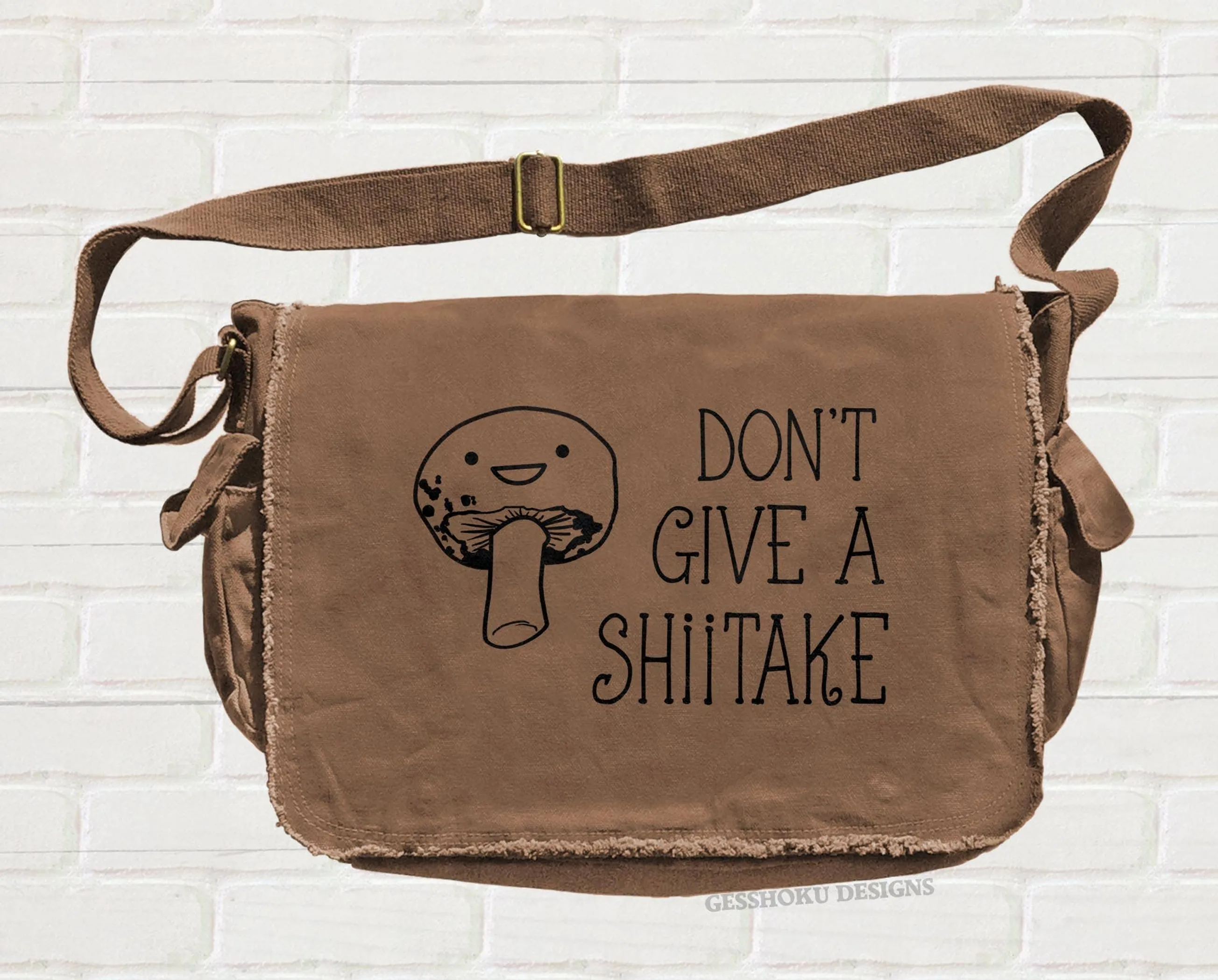 Shiitake Mushroom Canvas Messenger Bag - Funny Quote