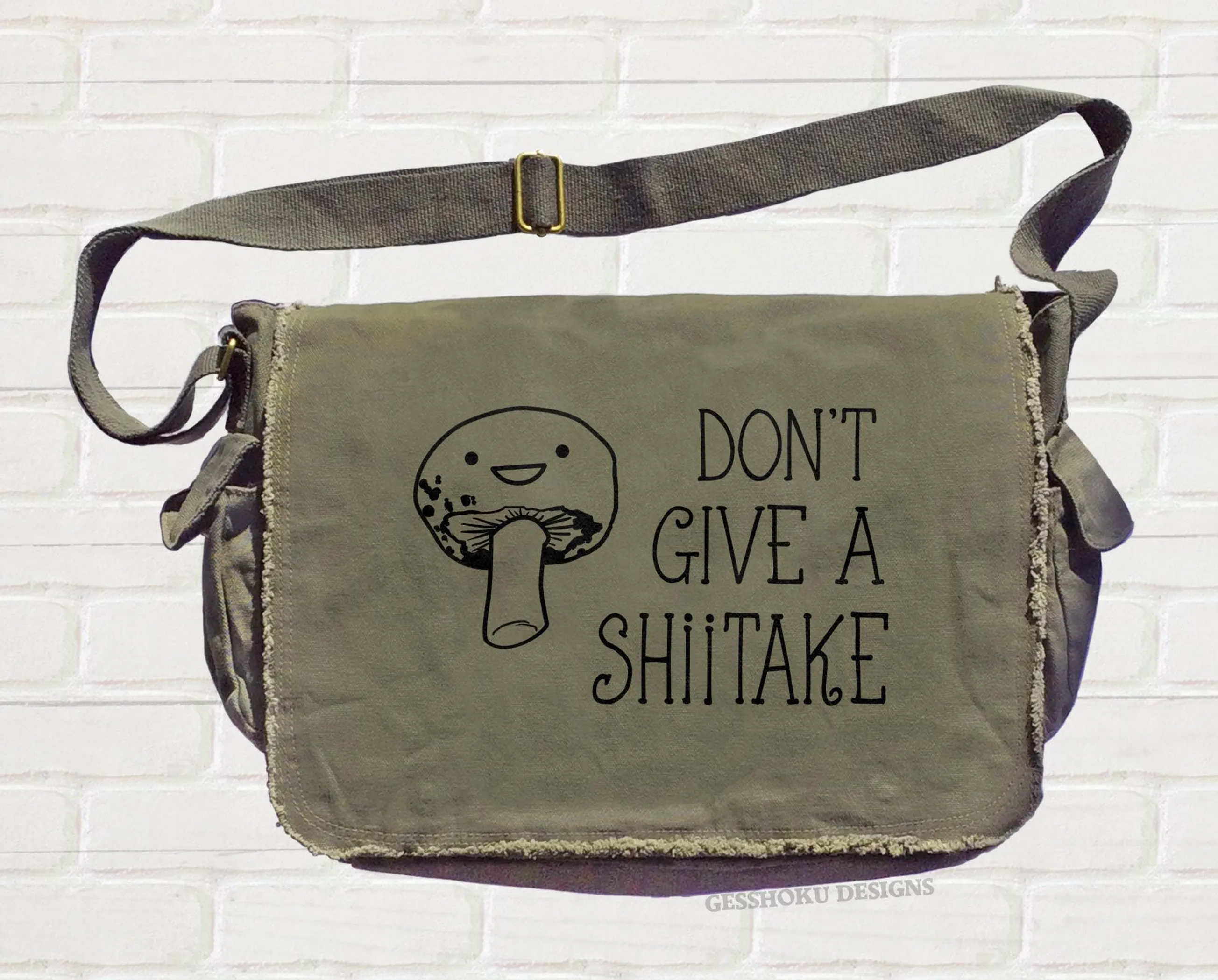 Shiitake Mushroom Canvas Messenger Bag - Funny Quote