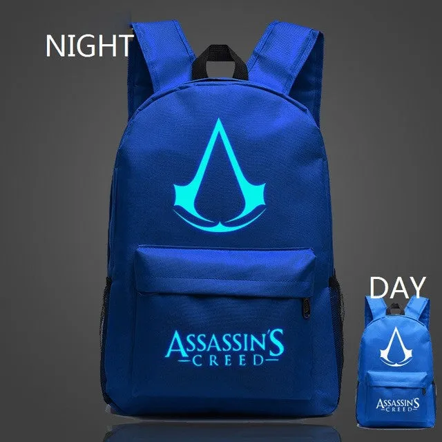 VEEVANV 2016 New Design Assassins Creed Backpacks Luminous 5 Colors Backpack Canvas Printing School Bags For Teenagers Backpack