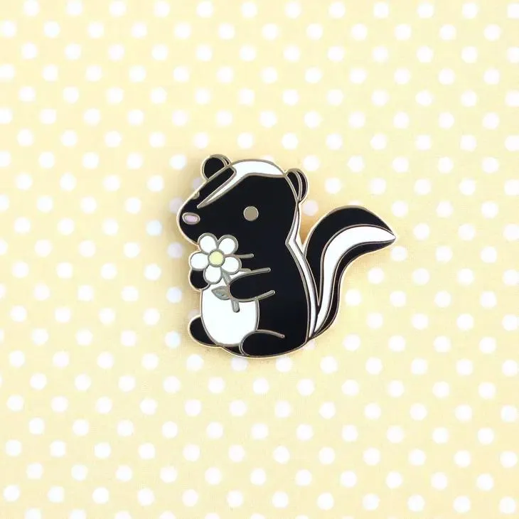 Wild Whimsy Woolies Enamel Pin - Skunk & Daisy